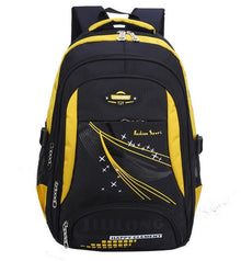 Black and yellow backpack with visible branding.