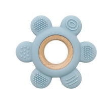 Blue teething ring with wooden center