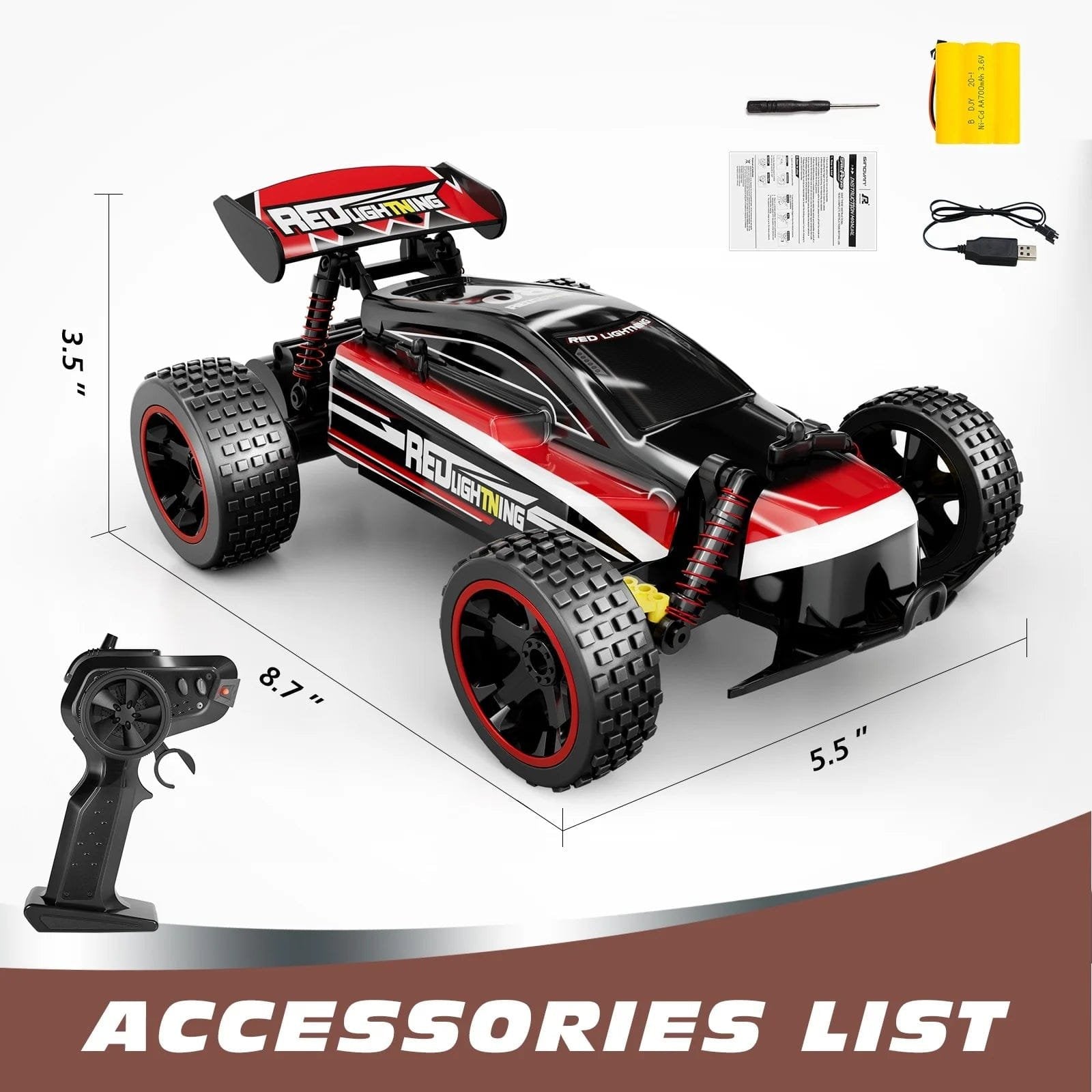 Sinovan 1:18 RC car complete set with remote, battery, and charger for instant high-speed racing at home.