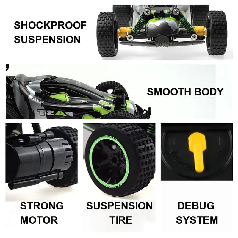 Sinovan 1:18 RC drift car feature highlights for choosing a fast radio-controlled toy for kids and hobby racers.