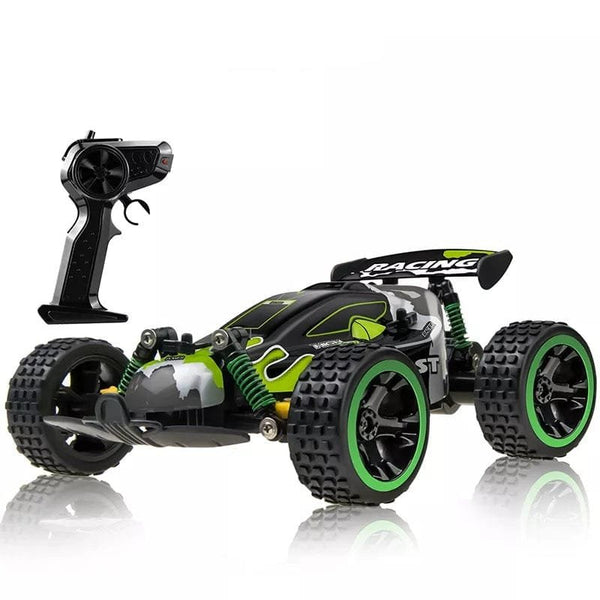 Sinovan 1:18 RC drift car in black and green for high-speed indoor racing, drifting practice, and kids gifting.