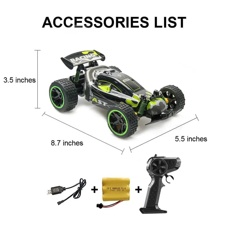 Sinovan RC drift car accessory list showing included items for ready-to-race setup straight from the box.