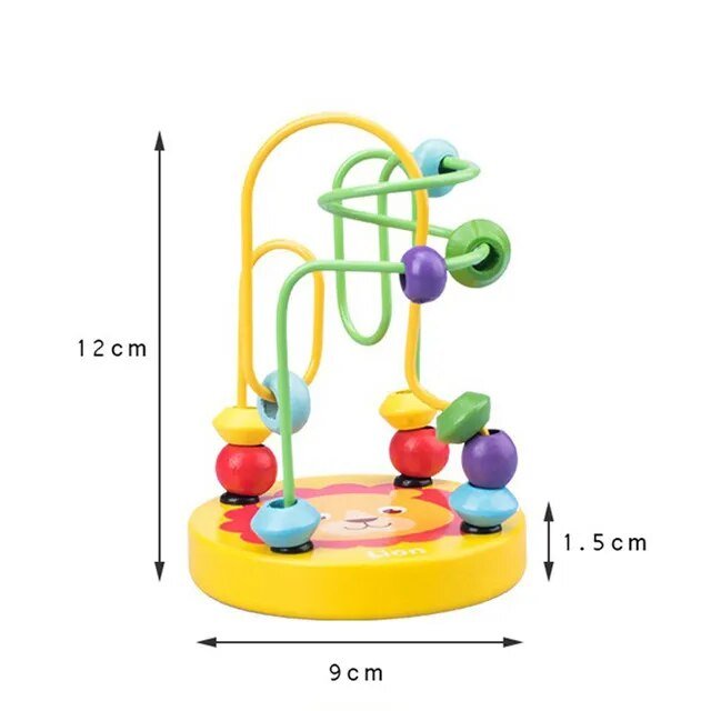 Montessori wooden dinosaur puzzle toy for babies shown with size details for parents choosing gifts.