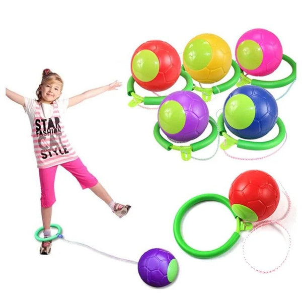 Skip Ball classic outdoor toy with a child swinging the ankle ring for active play and coordination practice.