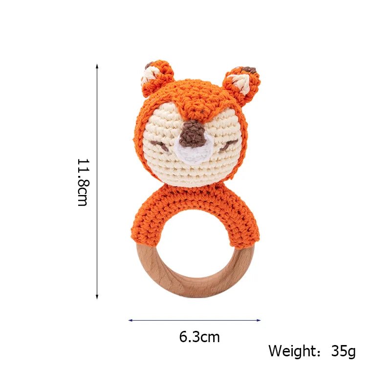 Small Fox Crochet Wooden Teether rattle variant for gentle gum soothing and travel-friendly baby entertainment.