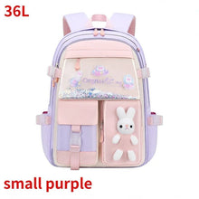 Waterproof Children's Backpack in small purple with bunny plush for lightweight carrying on nursery and park days.