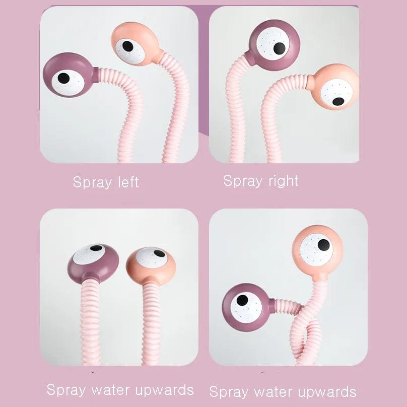 Snail bath toy adjustable spray nozzles for directing water gently during rinsing and playful tub games.