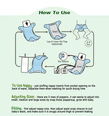 Diagram showing how to use a nappy with text instructions