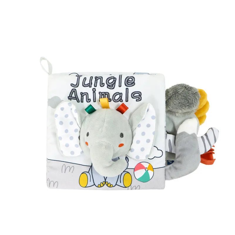 3D Soft Baby Cloth Book Jungle Animals theme high contrast sensory toy for stroller outings and travel quiet time.