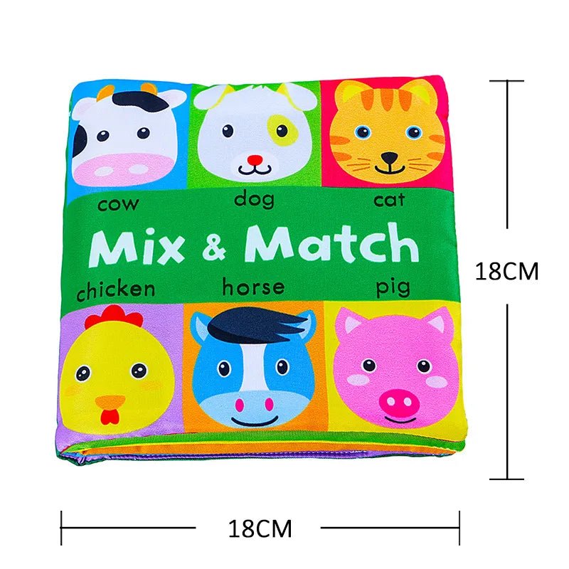 3D Soft Baby Cloth Book Mix and Match animal faces design high contrast sensory toy for shared parent-and-baby storytime.
