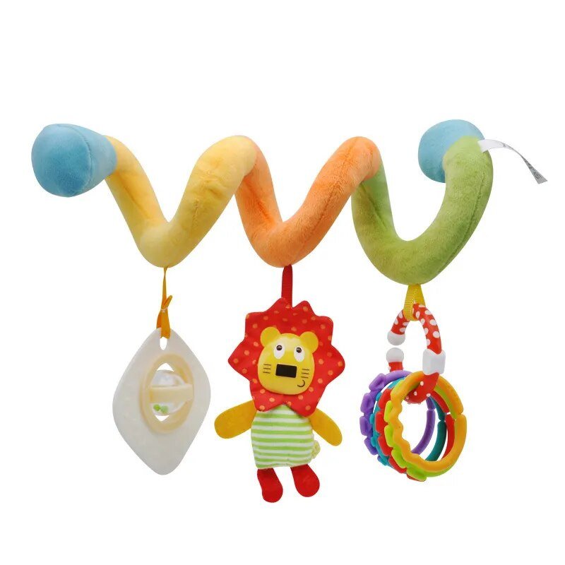 Colorful baby toy with lion figure, rattle, and teether.