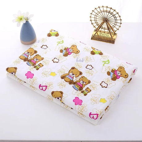 Flannel fabric with teddy bear pattern on a white surface