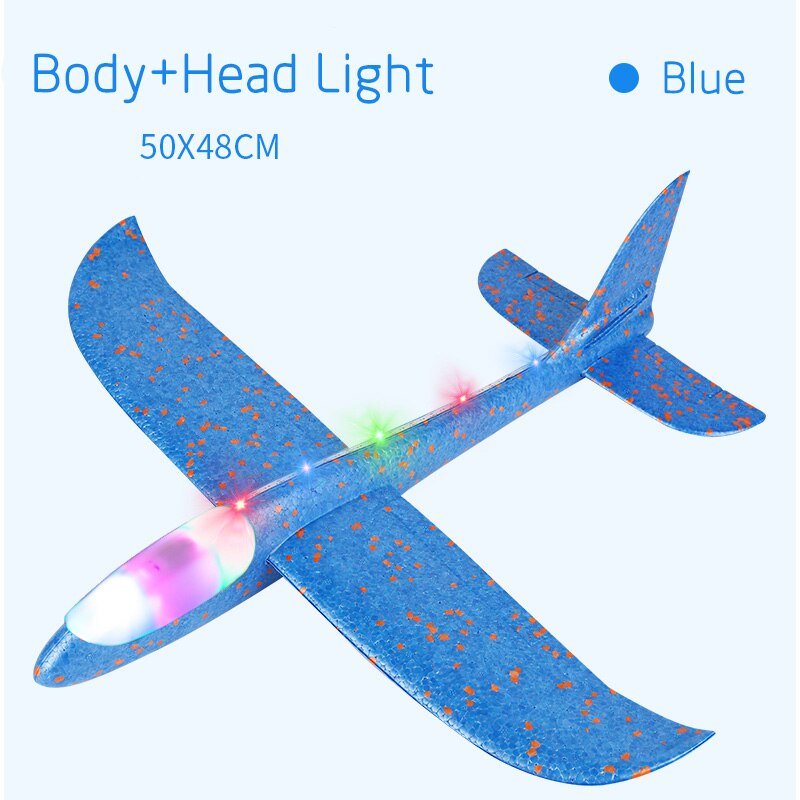 Blue toy airplane with LED lights.