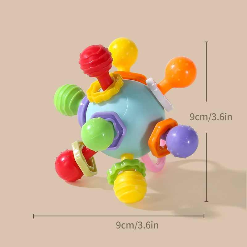 Blue grasping ball with size markers of 9 cm by 9 cm