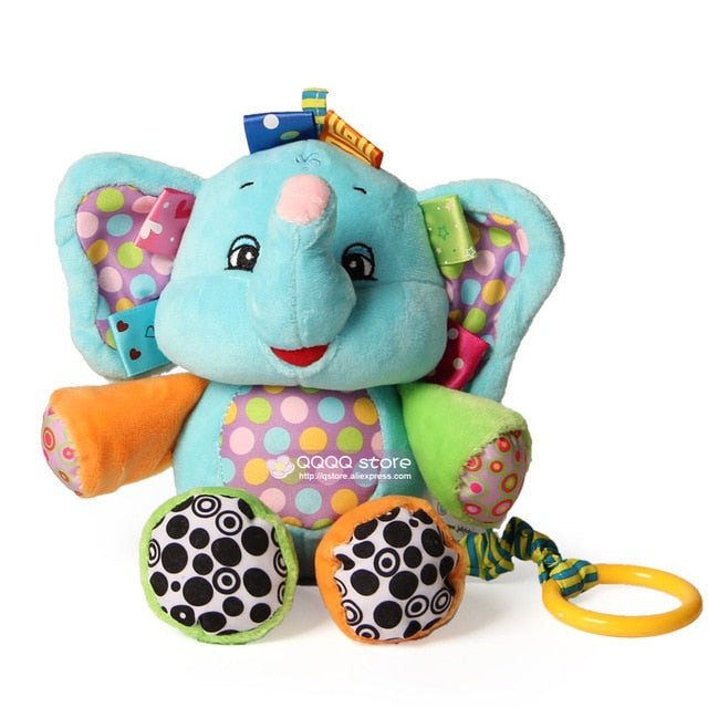 Colorful elephant toy with polka dot elements.