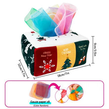 Christmas-themed tissue box cover with gauze paper and measurements 