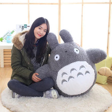 Soft Totoro cartoon cat plush pillow toy held for cuddling and everyday comfort.