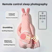Pink rabbit plush pillow with a remote control and three labeled patting frequencies