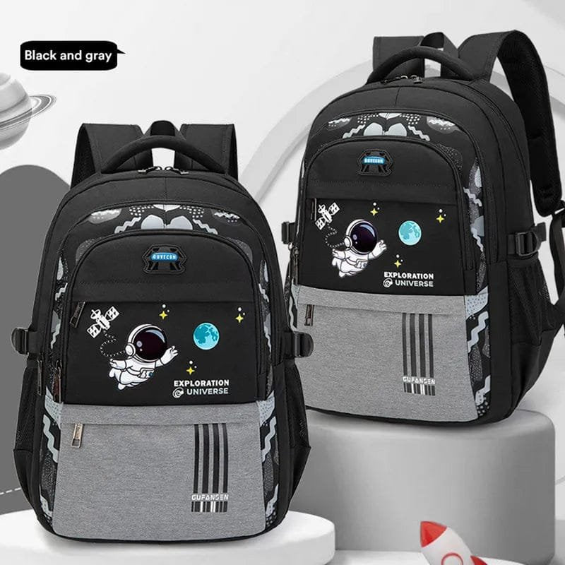 Pair of waterproof space design primary school backpacks for kids heading to lessons, clubs, and after-school care.
