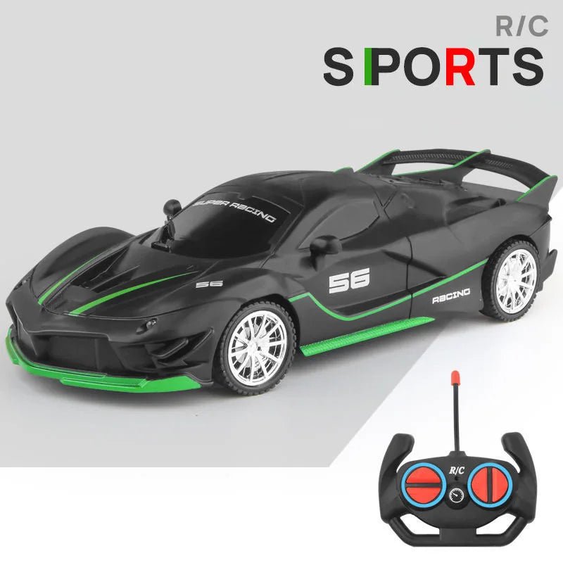 Black and green RC sports car with remote control 