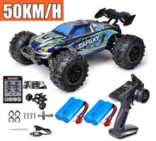 Speed racing 1/16 scale RC Monster Truck with accessories and remote control for high-speed off-road competitions.