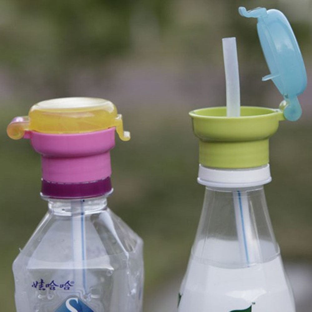 Spill proof bottle caps fitted to drink bottles outdoors, handy for picnics, park days, and school lunches.