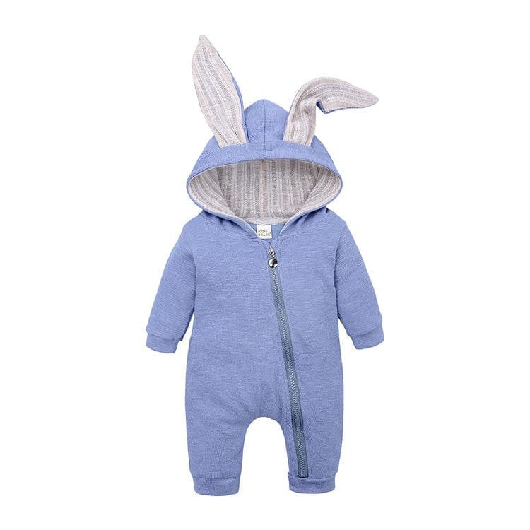 Spring Autumn Newborn Baby Clothes blue bunny onesie full length view for all-over warmth during naps and pram rides.