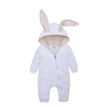 Spring Autumn Newborn Baby Clothes white bunny onesie full length view for full body coverage during naps and cool evenings.