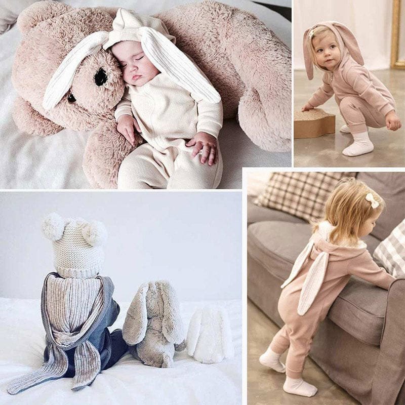 Spring Autumn Newborn Baby Clothes bunny romper styled on babies for playtime, family photos, and cosy indoor lounging.