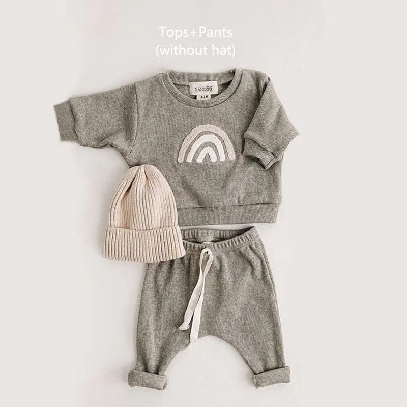 Spring Baby Set Newborn Sweatshirt and Pants Outfit Combo grey full look angled view for complete outfit planning and gifting.