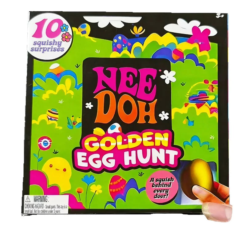 Packaging of Nee Doh Golden Egg Hunt with colorful design and text.