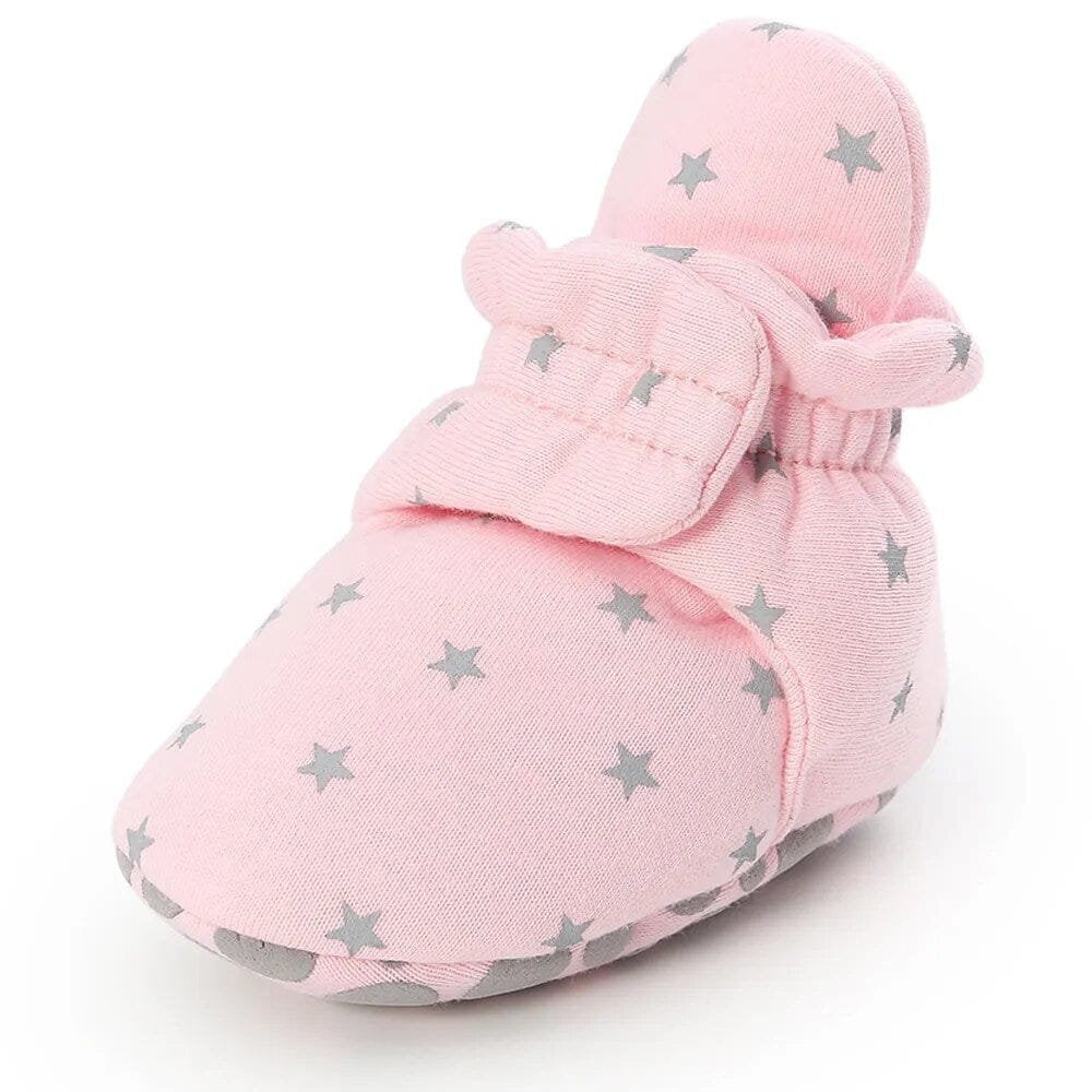 Star Newborn Socks Shoes pair flat view for easy outfit pairing with rompers and bodysuits.
