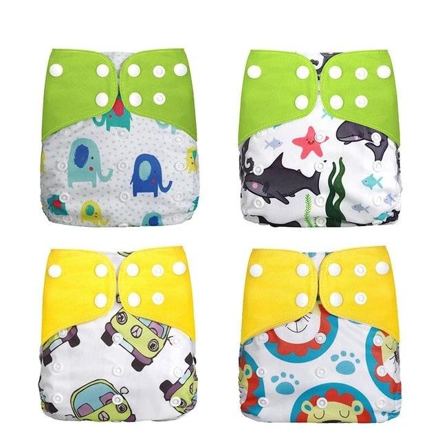 Four colorful baby diapers with different patterns (option 11)