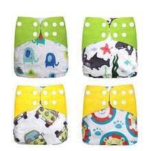 Four colorful baby diapers with different patterns (option 11)