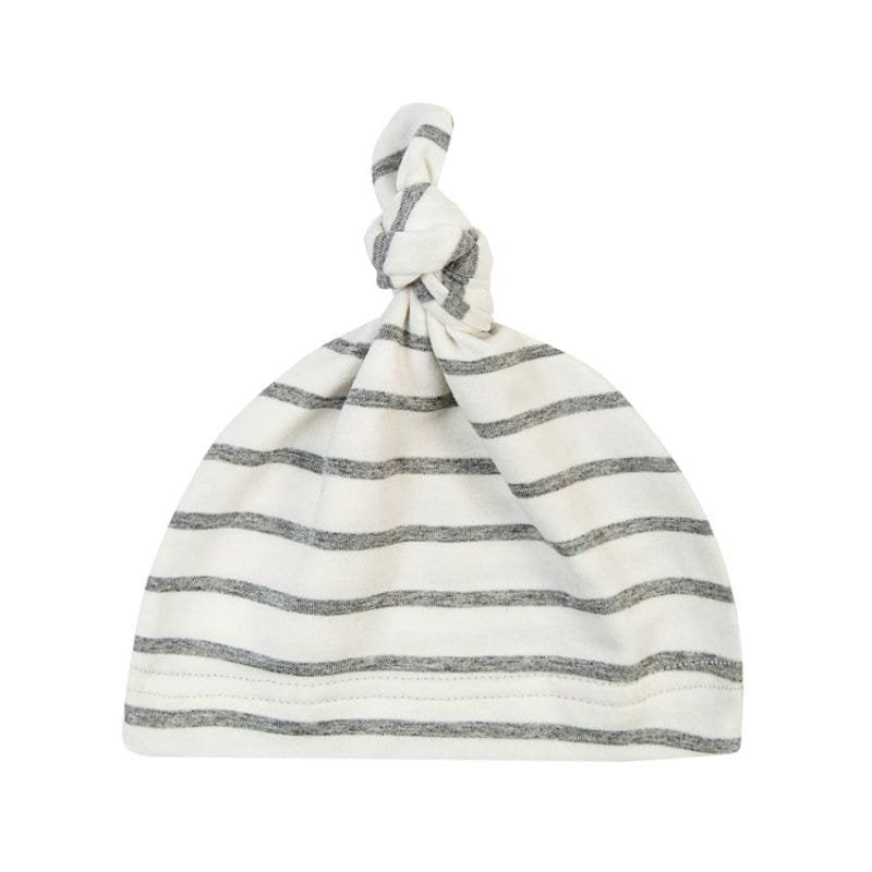 Striped baby cotton knot beanie sleep cap for toddler girls at bedtime and on everyday outings.