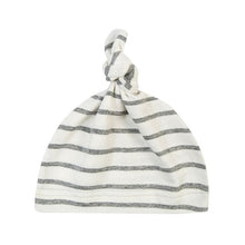 Striped cotton knot baby beanie in a second pattern for newborn naps and everyday nursery wear.