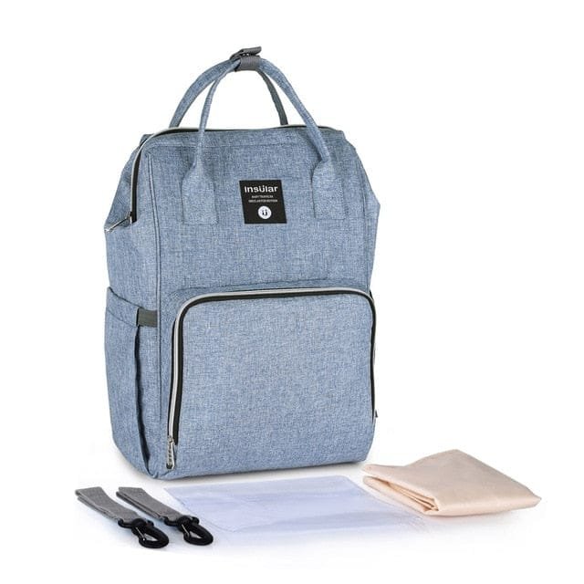 Stroller Waterproof Outdoor Travel Diaper Bag blue front pocket view for quick access to wipes during nappy changes.