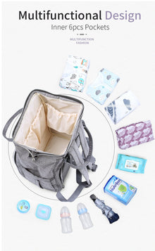 Stroller Waterproof Outdoor Travel Diaper Bag inner compartment layout for separating bottles, clothes, and changing supplies.
