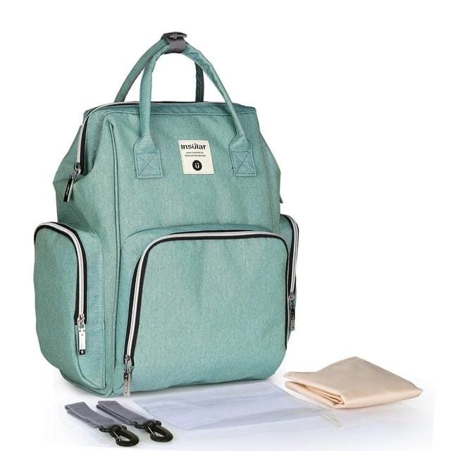 Stroller Waterproof Outdoor Travel Diaper Bag in teal with full kit for packed park trips, travel, and nursery drop-offs.