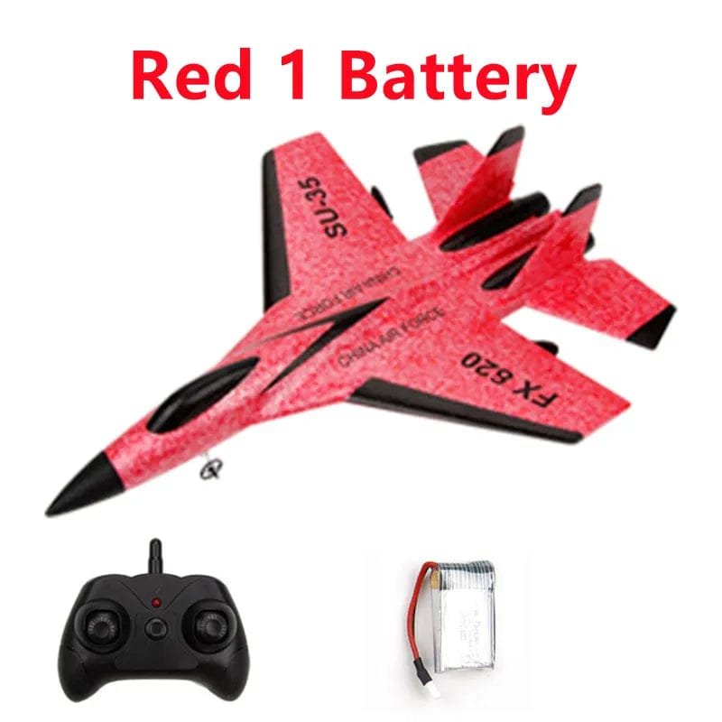 SU-35 RC Plane with LED 2.4G Remote Control Glider red and black set with controller for park and field flying sessions.