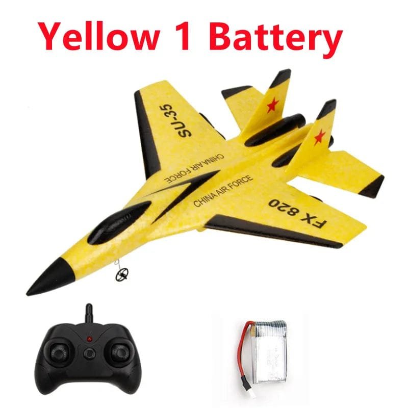 SU-35 RC Plane with LED 2.4G Remote Control Glider yellow and black set for garden flying, park trips, and birthday gifts.