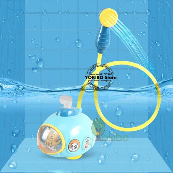 Submarine Baby Bath Shower Toy water spray set with cartoon shower head for playful, calmer bath times and hair rinsing.