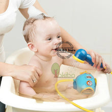 Submarine Baby Bath Shower Toy blue spray head in use for soothing, playful bathing sessions with infants.