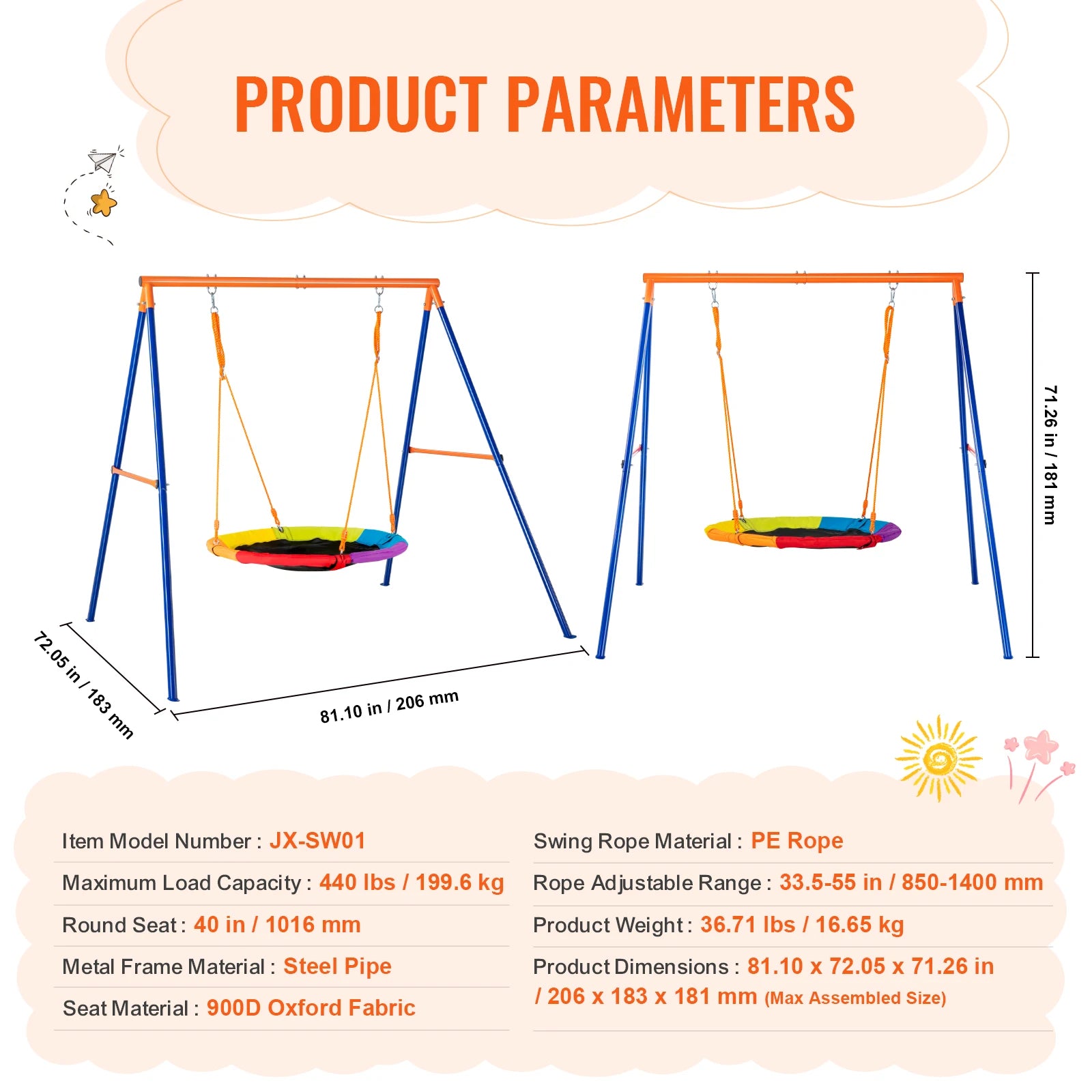 SucceBuy 3-Seat Backyard Swing Set capacity details for families planning shared outdoor play.