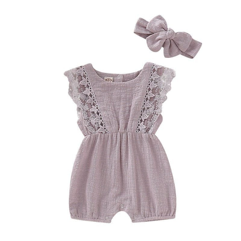 Summer Baby Girl Romper cream fabric texture close-up for gentle, breathable summer wear on newborns.
