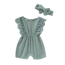 Summer Baby Girl Romper green matching headband close-up for completing newborn summer looks.