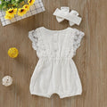 Summer Baby Girl Romper with lace detail and matching headband for newborn photos, summer outings, and daily dressing.