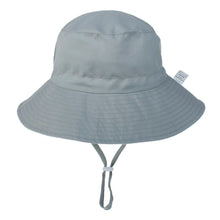 Summer Baby Sun Cap grey bucket hat with chin strap for neutral summer styling and reliable shade.