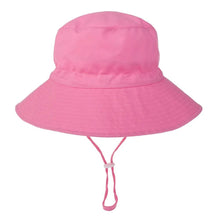 Summer Baby Sun Cap plain pink bucket hat with strap for everyday summer wear and simple outfit pairing.