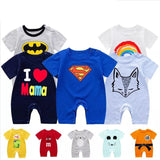Collection of baby rompers with various designs 